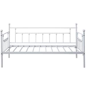 White Daybed Victorian Style Multifunctional Metal Platform with Headboard, Frame Twin Size Mattress Foundation Daybed