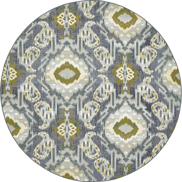 Unique Loom Outdoor Union Blue 8' 0 x 8' 0 Round Rug