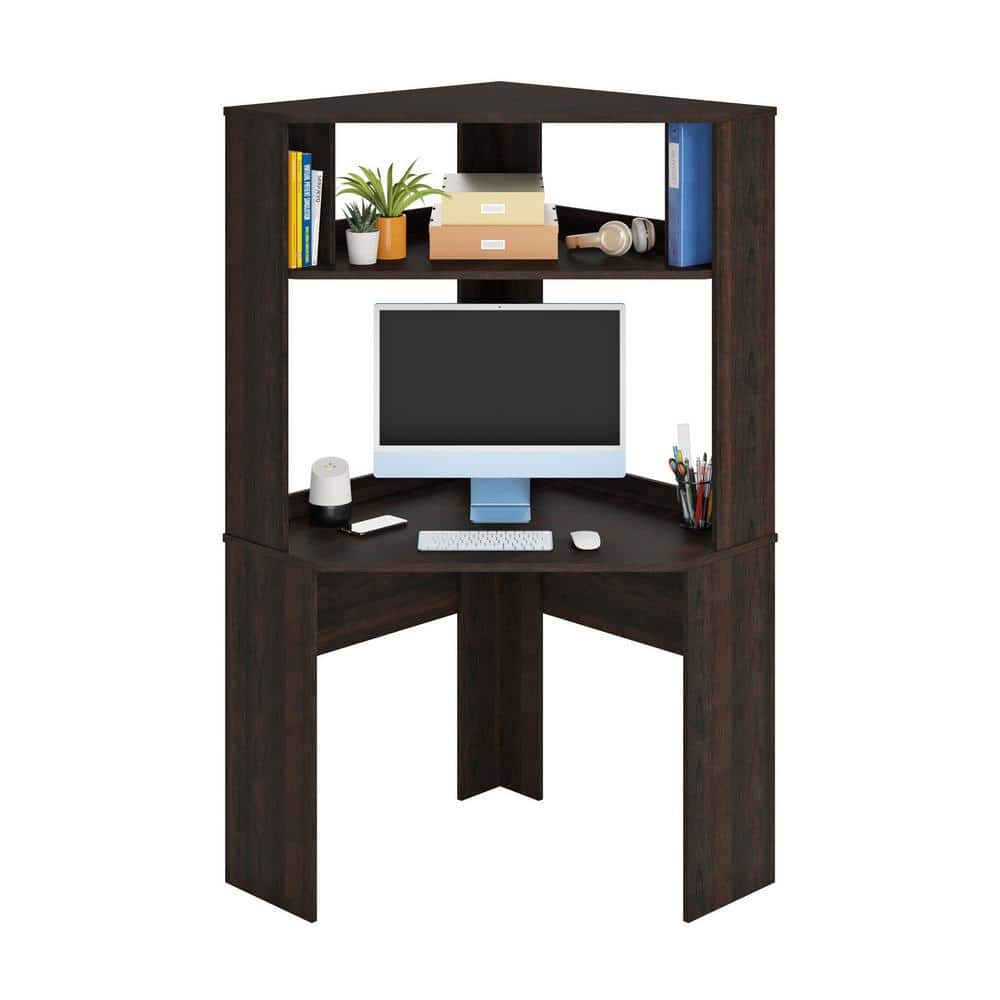 Cinnamon Cherry Corner Desk with Hutch and Shelves