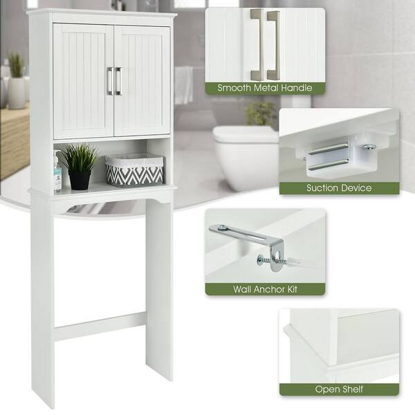 Glacier Bay Shaker 26.7 in. W x 68 in. H x 10.1 in. D White Over The Toilet  Storage with Adjustable Shelves & Doors 5323WWHD - The Home Depot