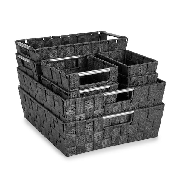 Sorbus Set of 9 Large Storage Baskets for Organizing, Mesh Hand-Woven Basket, Linen Closet Organizers and Storage (Gray)