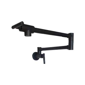 Commercial 2-Handle Wall Mount Kitchen Pot Filler Faucet with Double Joint Swing Arms in Matte Black
