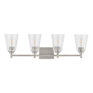 Wakefield 31 in. 4-Light Brushed Nickel Modern Vanity with Clear Glass Shades