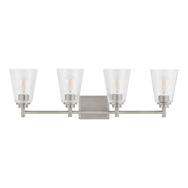 Hampton Bay Wakefield 31 in. 4-Light Brushed Nickel Vanity Light with Clear Glass Shades