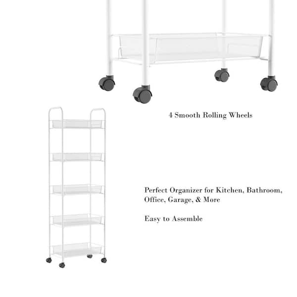 5 Tiers Storage Cart Bedroom Bathroom Kitchen Shelf Metal Rolling Trolley Cart 