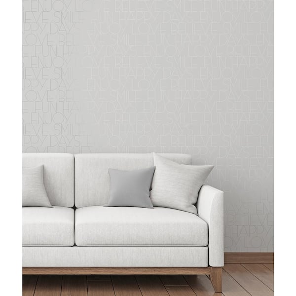 Oslo Silver Positive Text Matte Non-Pasted Peelable Paper Wallpaper
