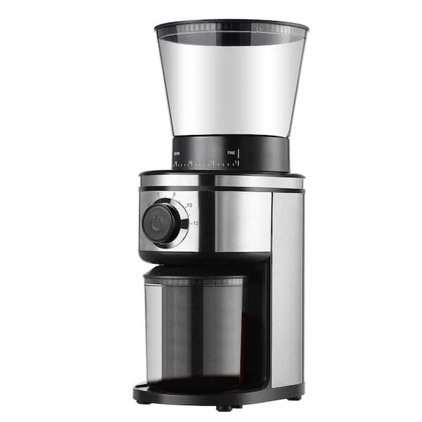 Burr Coffee Grinder Electric Conical Burr 30 Grind Settings Large Hopper Auto-Lock 2-12 Cups Silver Black