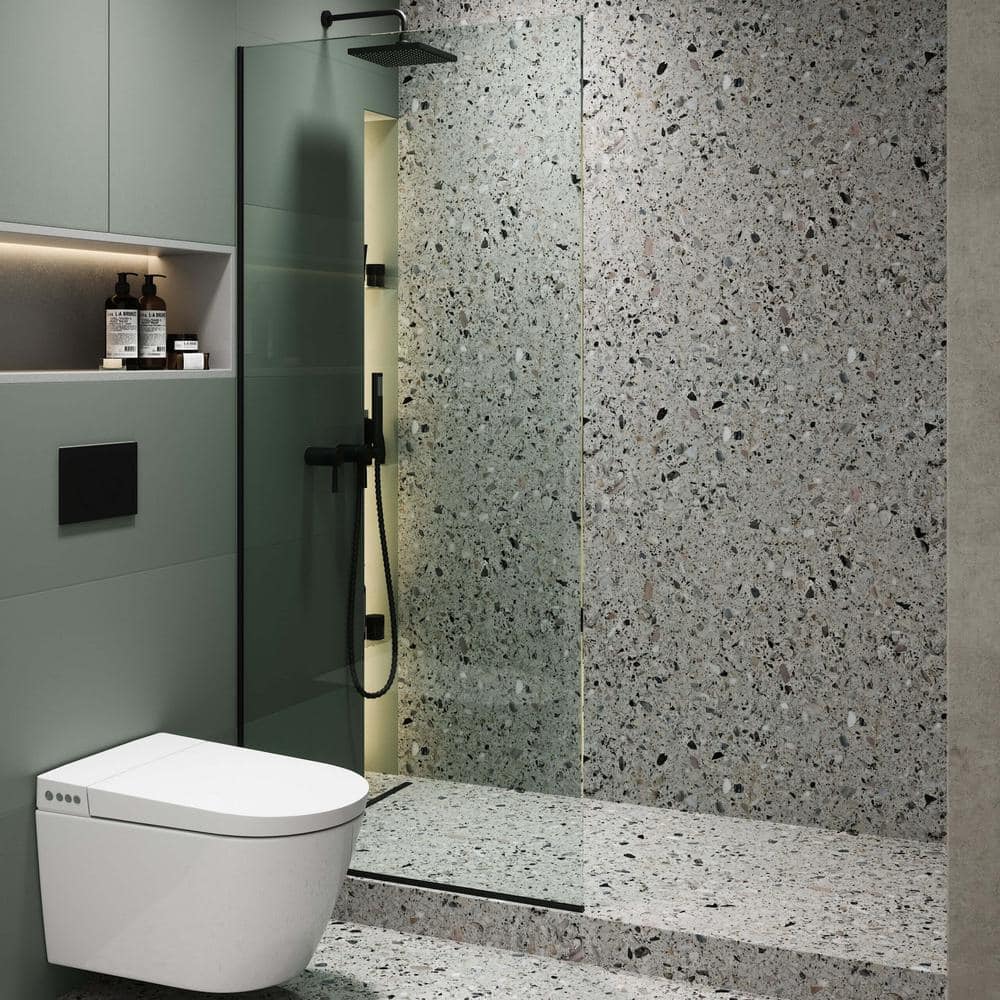 34'' W x 74.25'' H Black Frameless Tempered Glass Shower Panel