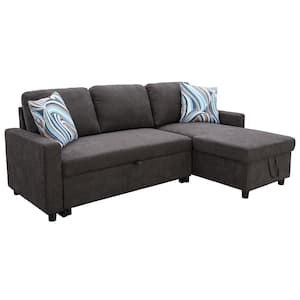 75 in. Square Arm 2-Piece Linen L-Shaped Sectional Sofa in Dark Brown