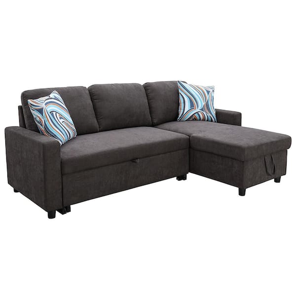 Star Home Living 75 in. Square Arm 2-Piece Linen L-Shaped Sectional Sofa in Dark Brown