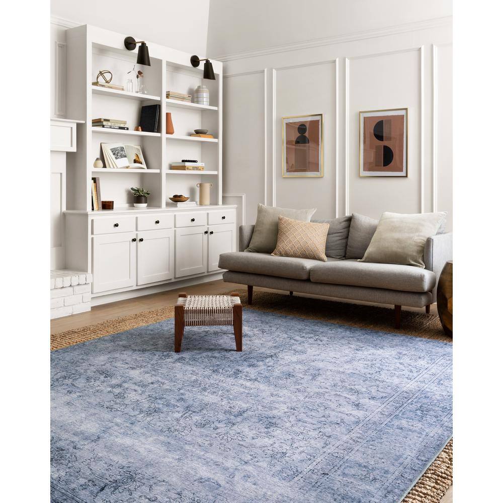 Slate Blue Hand-Knotted Low Pile Area Rug