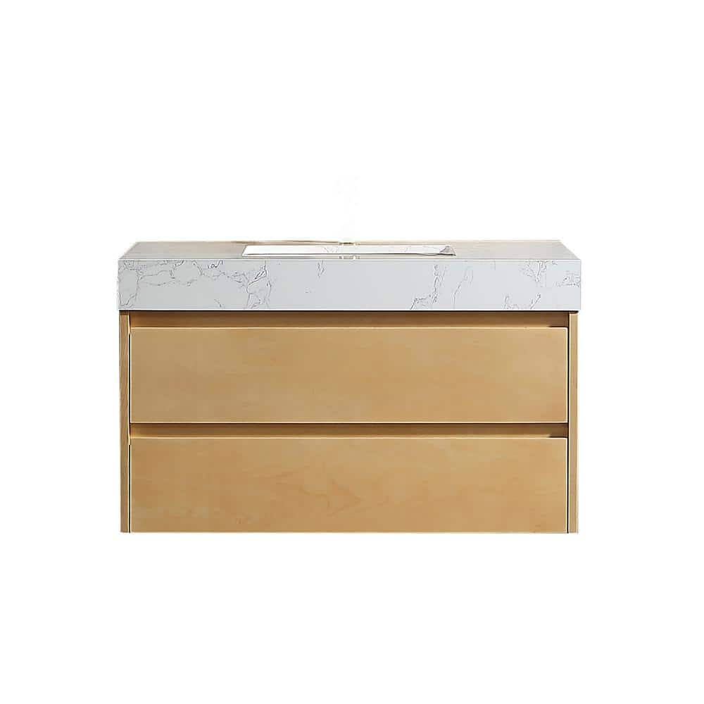 36 in. W x 21 in. D x 21 in. H Floating Bath Vanity in Maple with White Eng