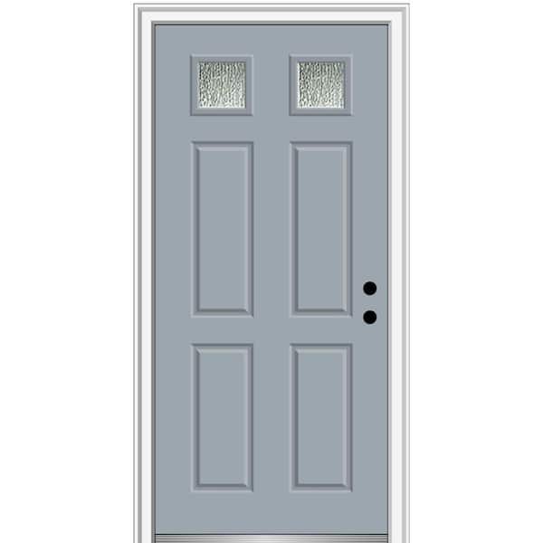 MMI Door 32 in. x 80 in. Left-Hand/Inswing Rain Glass Storm Cloud Fiberglass Prehung Front Door on 6-9/16 in. Frame