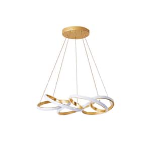 78-Watt Integrated LED Gold Modern Irregular Ring Geometric Design Chandelier with Acrylic Shade and Remote