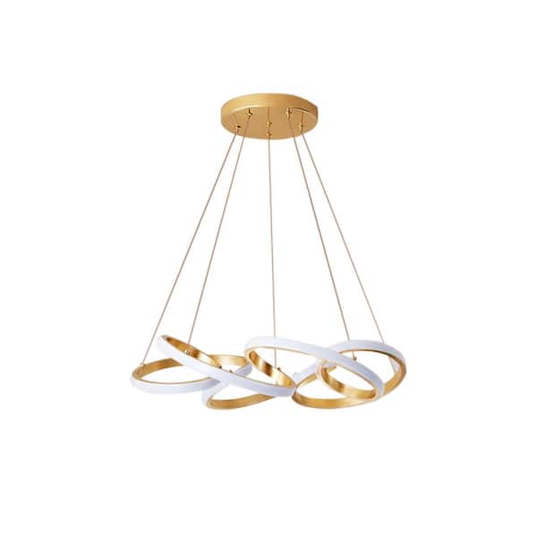 78-Watt Integrated LED Gold Modern Irregular Ring Geometric Design  Chandelier with Acrylic Shade and Remote