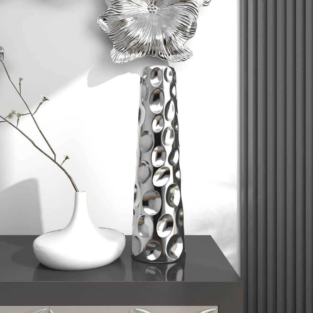 Elegant Silver Ceramic Floral Bouquet Vase 6" x 20"