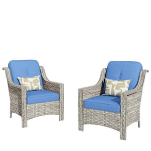 Eureka Gray Modern Wicker Outdoor Lounge Chair Seating Set with Blue Cushions (2-Pack)