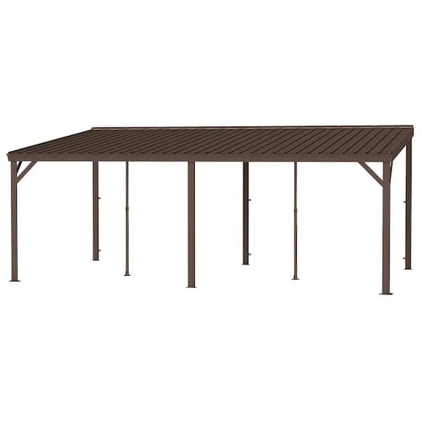 12 ft. x 20 ft. Wall-Mounted Galvanized Steel Roof Gazebo in Brown