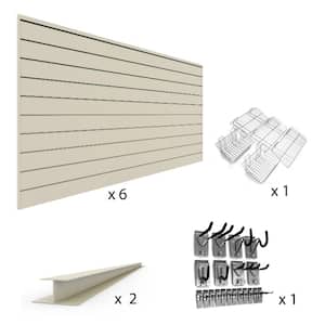 96 in. x 48 in. (192 sq. ft.) PVC Slat Wall Panel Set Sandstone Upgrade Bundle (6-Panel Pack)