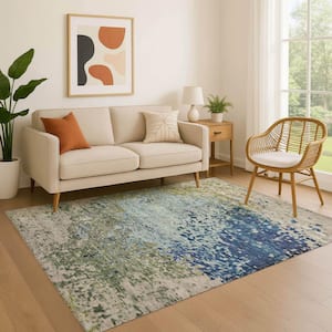 Mayfield Premium Machine Washable Abstract AMF1737 Blue 10 ft. x 14 ft. Area Rug