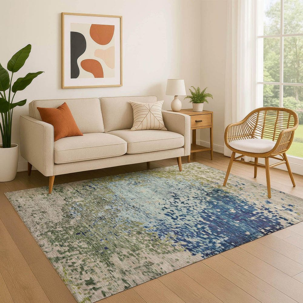 Mayfield Premium Machine Washable Abstract AMF1737 Blue 3 ft. x 5 ft. Area Rug price history on PriceWatchPro