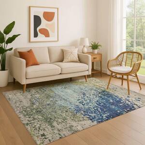 Mayfield Premium Machine Washable Abstract AMF1737 Blue 8 ft. x 10 ft. Area Rug