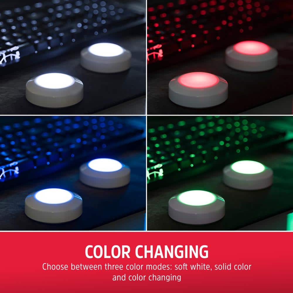 Battery Operated Color-Changing LED Touch Puck Lights 2-Pack