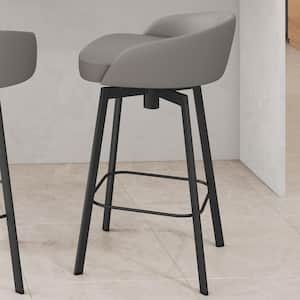 Cruz 32 in. Taupe Grey Faux Leather/Black Metal 27 in. Swivel Counter Stool