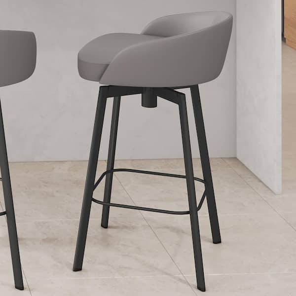 Amisco Cruz 32 in. Taupe Grey Faux Leather/Black Metal 27 in. Swivel Counter Stool