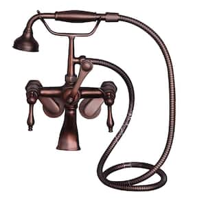 3-Handle Wall Mounted Claw Foot Tub Faucet with Elephant Spout and Hand Shower in Oil Rubbed Bronze