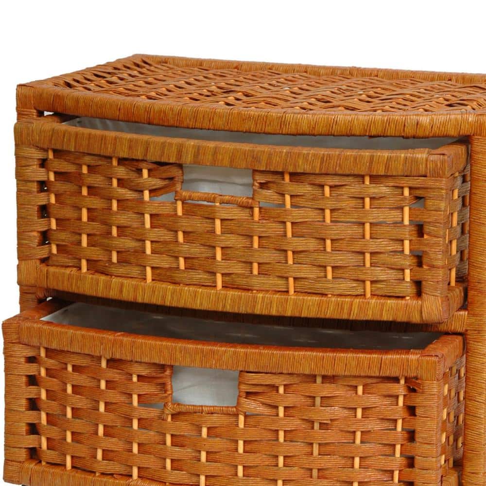 Honey Brown Woven Fiber 5-Drawer Storage Chest with Casters