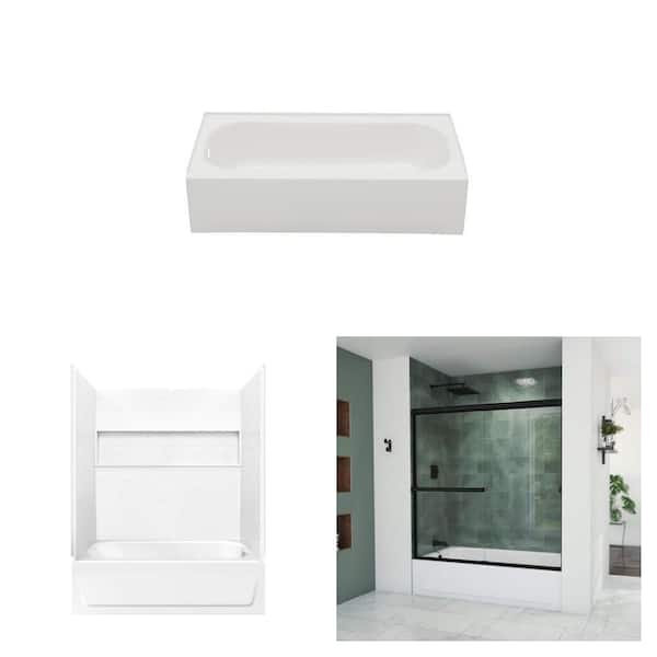 Aloha 60 in. x 30 in. Bathtub, 60 in. x 30 in. x 60 in. NexTile Surround and 56-60 in. Shower Door Combo Bootz Industries