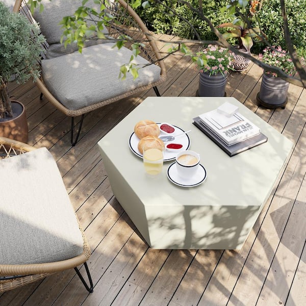 PATIOGUARDER 41 in. Indoor and Outdoor Patio Mgo Concrete Coffee Table in a Off-White Hexagon Design