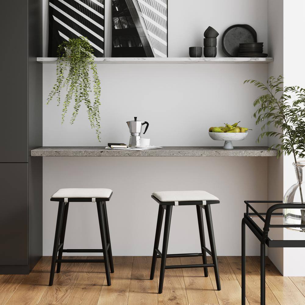 Nathan James Black Wood Saddle Counter Stools with Cushions, Set of 2