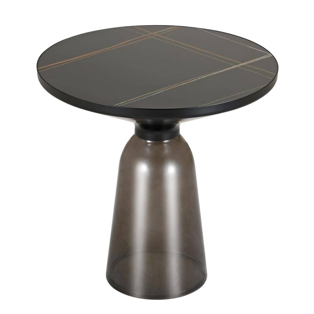 Modern Black and Grey Glass Round Side Table