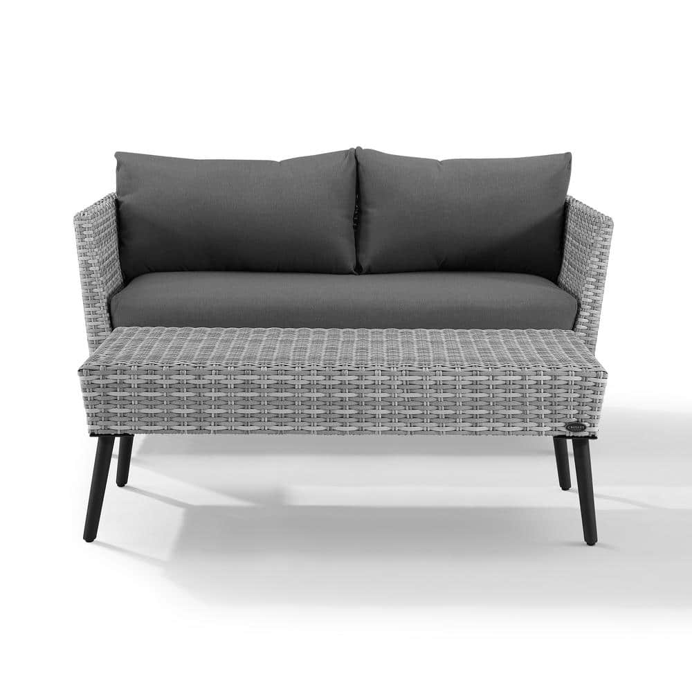 Gray Wicker 2-Piece Outdoor Loveseat and Coffee Table Set