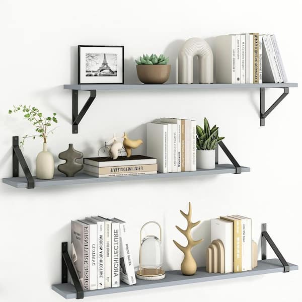 Cubilan 35.4 in. W x 5.9 in. D Gray Decorative Wall Shelf, Set of 3
