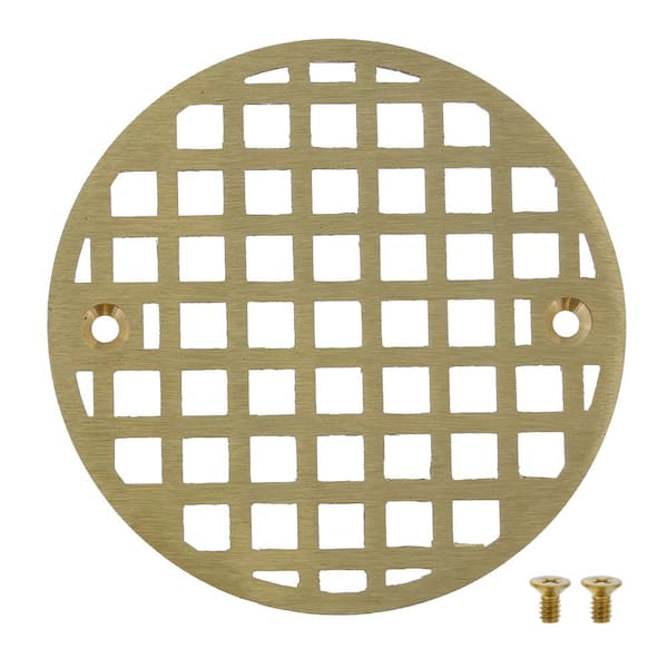 JONES STEPHENS 4-1/4 in. Round Cast Brass Heavy Duty Shower Strainer in PVD Polished Brass