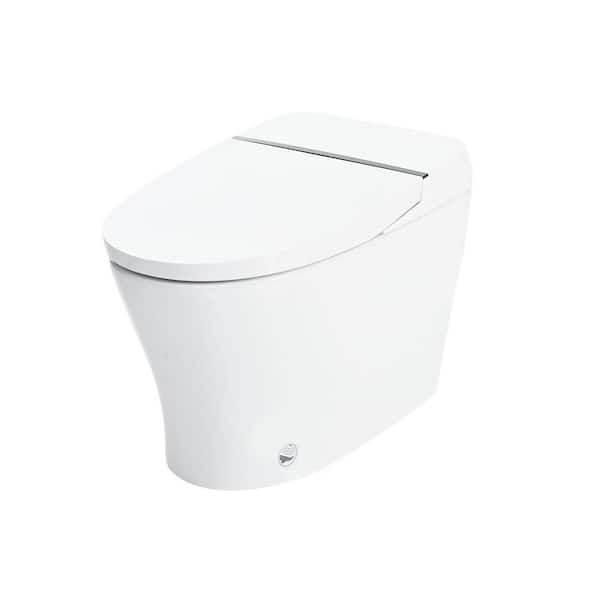 Zewi-B Elongated Smart Toilet Compact Dual Flush Toilet 1/1.28 GPF in White with Self-Cleaning Nozzle and Knob Control
