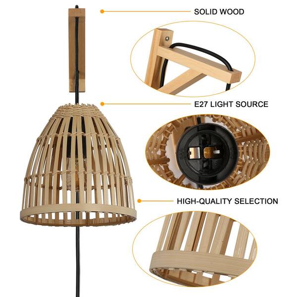 SUNLLOK Modern Plug In Bamboo Wall Light Fixture With Switch - Round - View #4