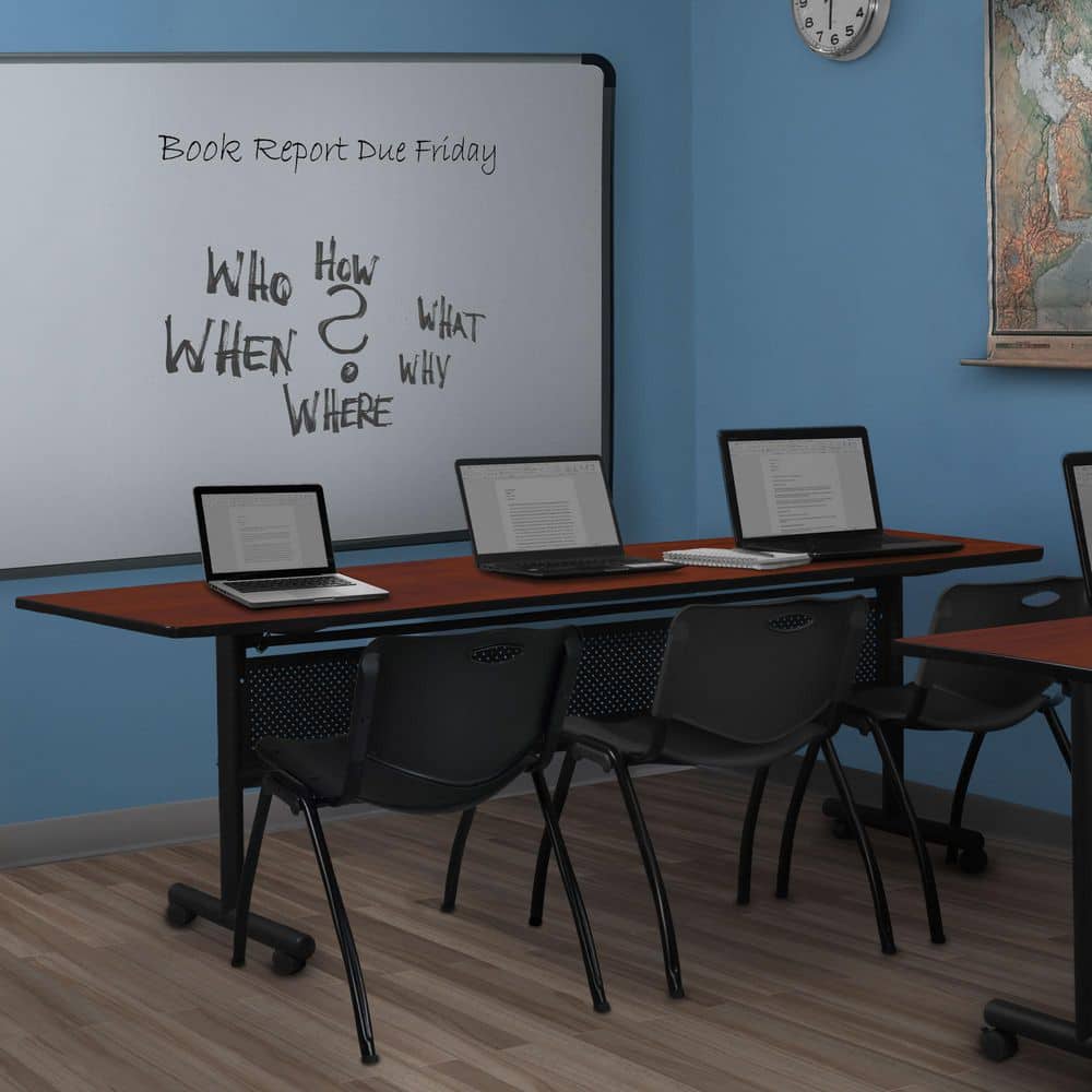 Kobe 84 in. x 24 in. Cherry Flip-Top Privacy Nesting Table Desk, 2 M Stack Chairs-Black price history on PriceWatchPro