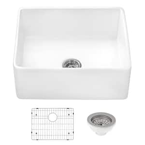 White Fireclay 23 in. Single Bowl Farmhouse Apron Kitchen Sink