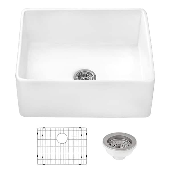 Ruvati White Fireclay 23 in. Single Bowl Farmhouse Apron Kitchen Sink ...