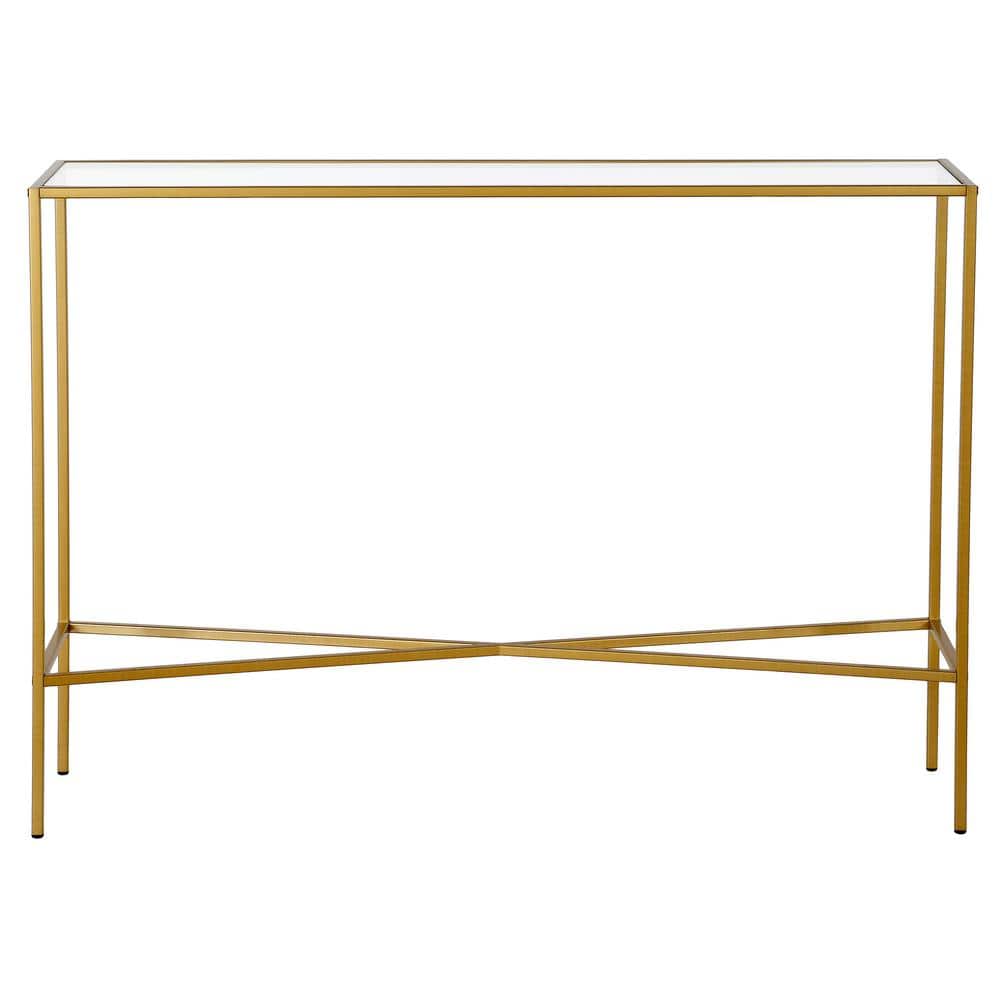 Modern Industrial Brass & Glass Console Table - 42" Wide