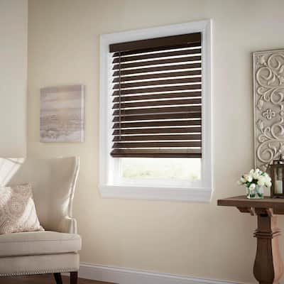 Espresso Cordless Premium Faux Wood Blinds with 2.5 in. Slats - 34 in. W x 48 in. L (Actual Size 33.5 in. W x 48 in. L)