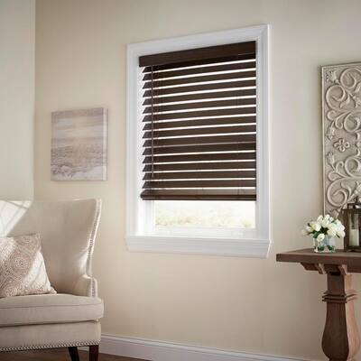 Espresso Cordless Premium Faux Wood Blinds with 2.5 in. Slats - 64 in. W x 48 in. L (Actual Size 63.5 in. W x 48 in. L)