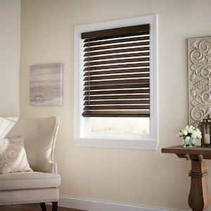 Espresso Cordless Premium Faux Wood Blinds with 2.5 in. Slats - 18.5 in. W x 64 in. L (Actual Size 18 in. W x 64 in. L)