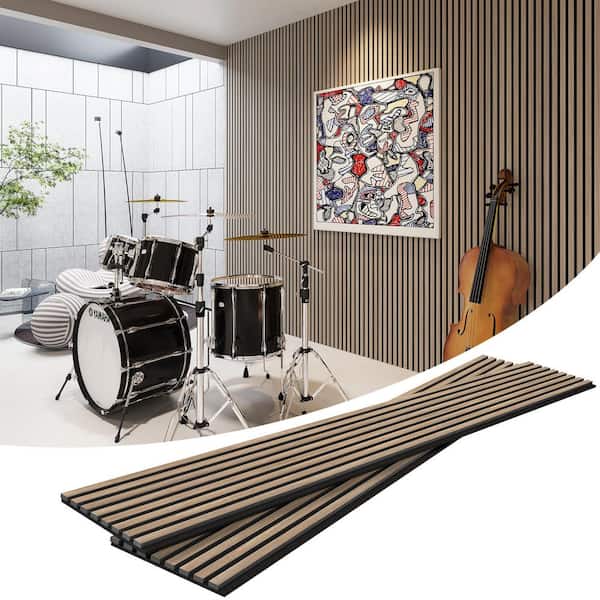 94.5 in. Acoustic Wood Wall Panels 2-Pack, Walnut MDF Soundproof Slat Panels for Interior Wall nda& Ceiling Decor