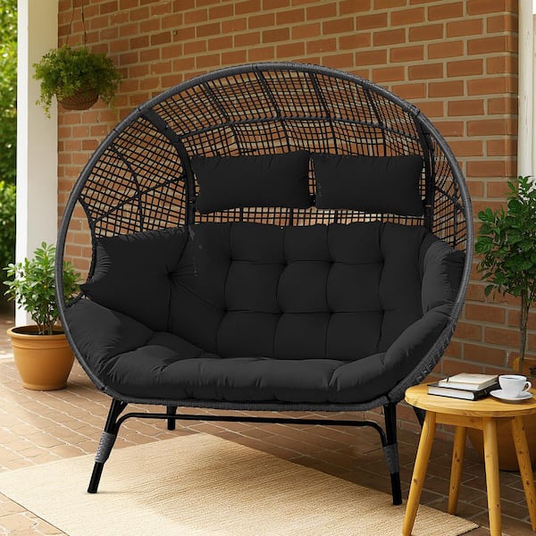 Unbranded Oversized 2Person Outdoor Wicker Lounge Egg Chair Double Patio Loveseat with 6.5 in. Dark Gray Cushion 680 lbs. Capacity