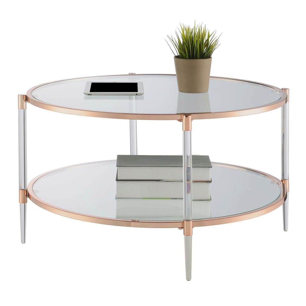 Round Rose Gold Acrylic and Glass Coffee Table